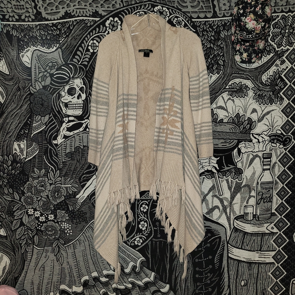 Love Stitch Cream and Gray Striped Cardigan